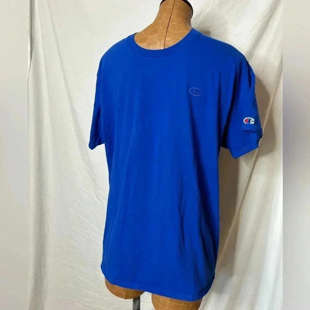 Champion Authentic Mens Large Blue Crew Neck Short Sleeve T-Shirt T0223